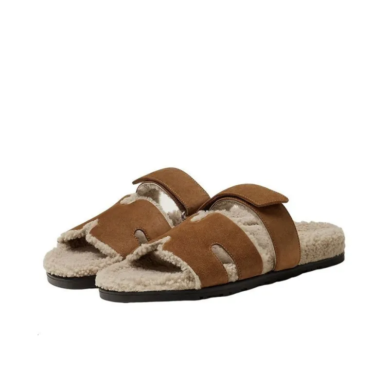 HERMES Chypre Sandal Brun Fume Suede Woolskin M-2
