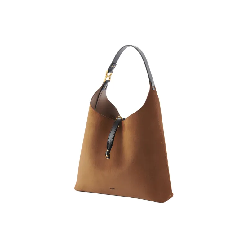 Chloe Marcie Suede Calfskin Hobo Bag, Handbag, Shoulder Bag Women's Brown-1
