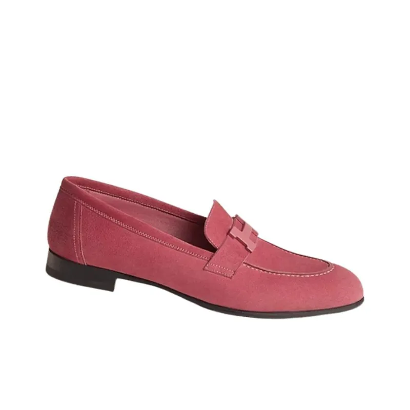 HERMES Paris Loafers Women's Rose Red-1