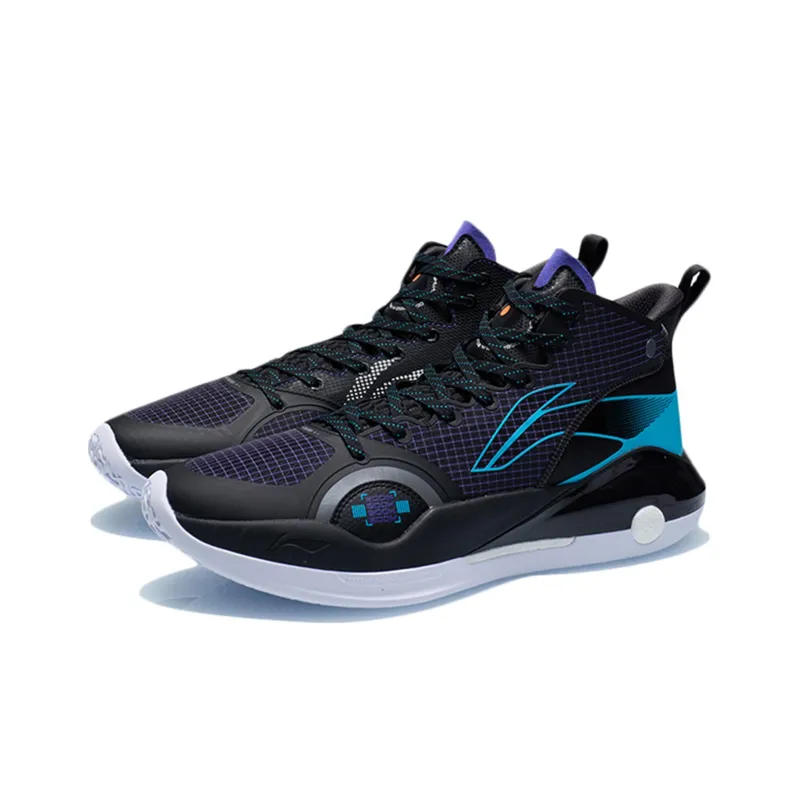 LiNing YuShuai 15 Boom Anti Slip Wear Resistant Mid Top Basketball Shoes Men's Black Blue PE Sponsor Edition-1