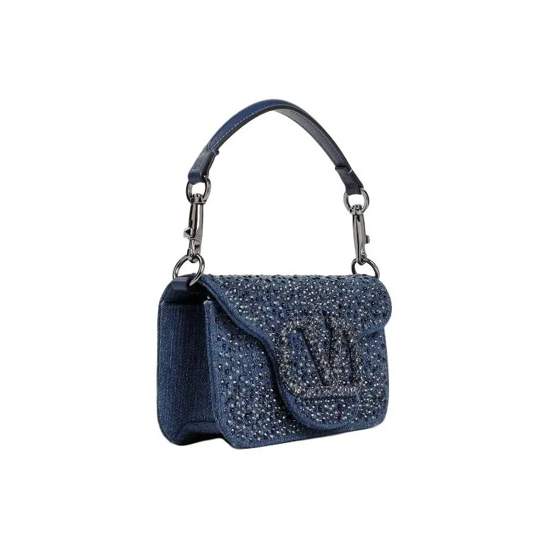 Valentino Locò Leather Handbag Small Size Women's Blue-1