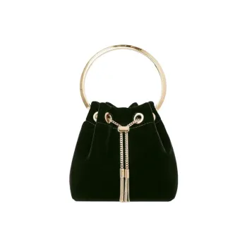 Jimmy Choo Plush Velvet Bucket Bag Handbag Women's Dark Green