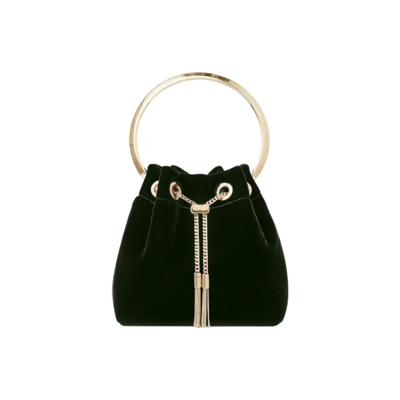 Jimmy Choo Plush Velvet Bucket Bag Handbag Women's Dark Green-0