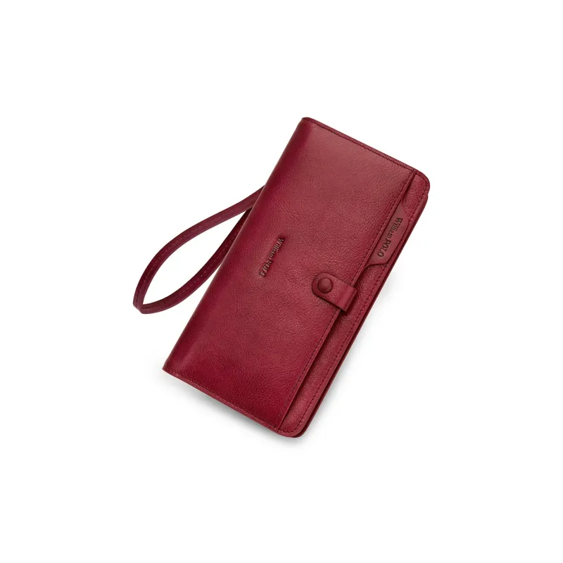 WilliamPOLO Cow Leather Wallet With Multiple Card Slots Clutch Can Hold Cell Phone Money Clip Regular Men's Brown/Red-7