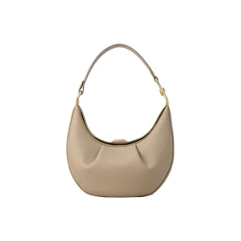 FION Cow Leather Shoulder Bag Crescent Moon Bag Portable Crossbody Bag Shoulder Bag Small Size Women's Cream Apricot