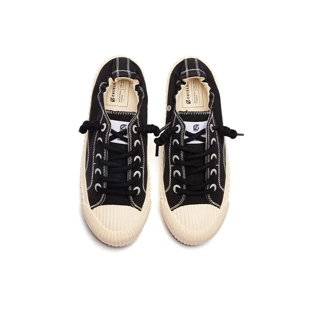 EXCELSIOR Double Ponytail Cookie Shoes Breathable Balance Low Top Skateboard Shoes/Canvas Shoes Unisex Black-3