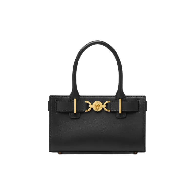 FANSIZHE Medusa '95 Leather Tote Bag, Shopping Bag, Handbag Small Size Women's Black & Gold-0