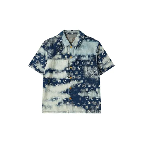 C'N'C Smudge & Distortion Series Shirts Men Blue Floral Pattern