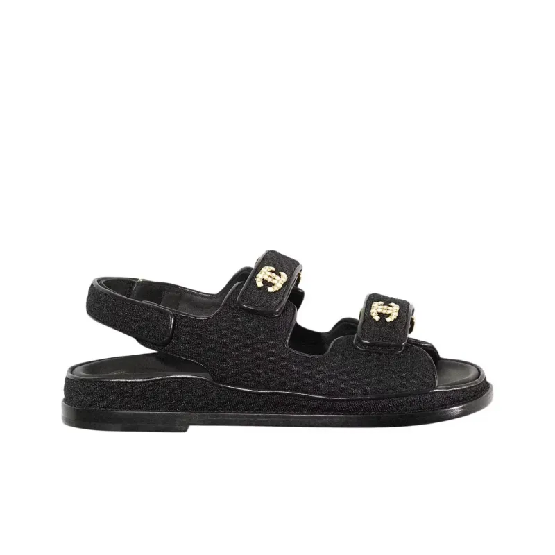 CHANEL Dad Sandal Black Knit Women's-1