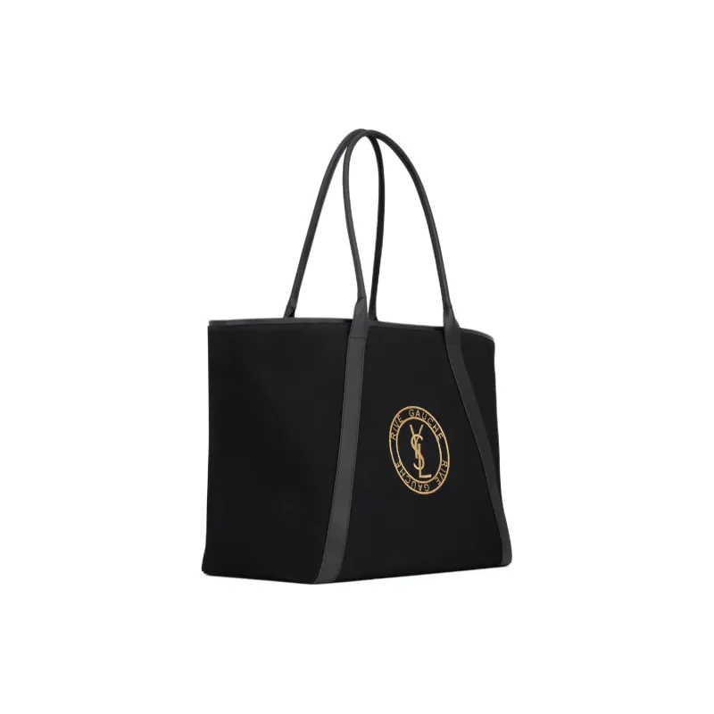 SAINT LAURENT Fabric Cow Leather Patchwork Tote Bag Shopping Bag Handbag Shoulder Bag Men's Black-2
