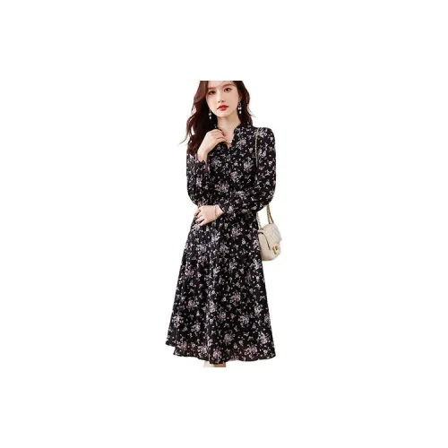 Like the age of water Long-Sleeved Dresses Women's Black