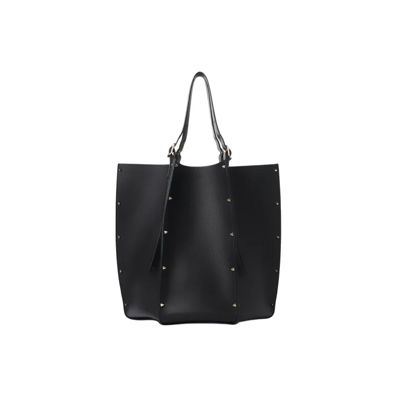 Chloe Grained Cow Leather Tote Bag Shopping Bag Shoulder Bag Handbag Large Size Women's Black-2