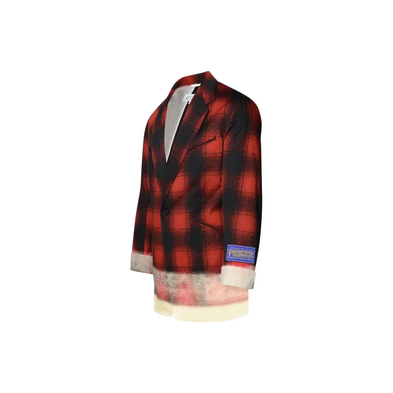 Maison Margiela Pendleton Checked Frayed Hem Jacket-2