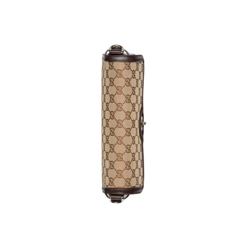 GUCCI Canvas With Leather Crossbody Bag, Shoulder Bag Women's Beige & Ebony-5