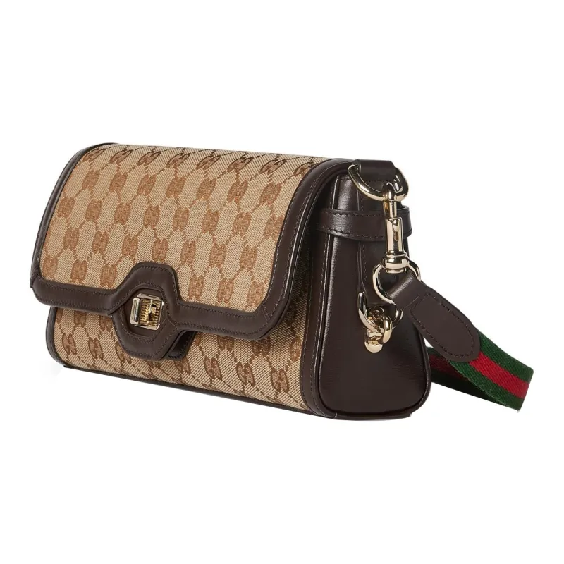 GUCCI Canvas With Leather Crossbody Bag, Shoulder Bag Women's Beige & Ebony-1