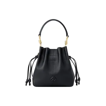 FION Cow Leather Bucket Bags Shoulder Bag Crossbody Bag Handbag Medium Size Women's Classic Black