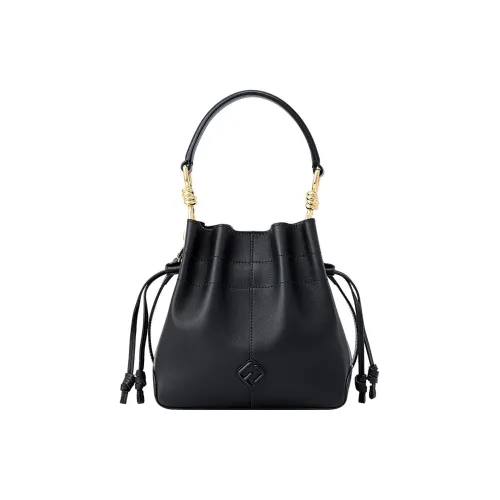 FION Cow Leather Bucket Bags Shoulder Bag Crossbody Bag Handbag Medium Size Women's Classic Black