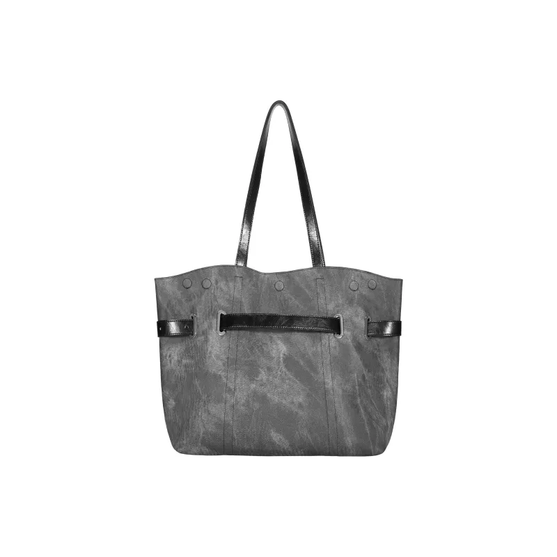 OMTO Split Cow Leather Tote Bag, Shopping Bag, Shoulder Bag Women's Ebony Sauce Gray-5
