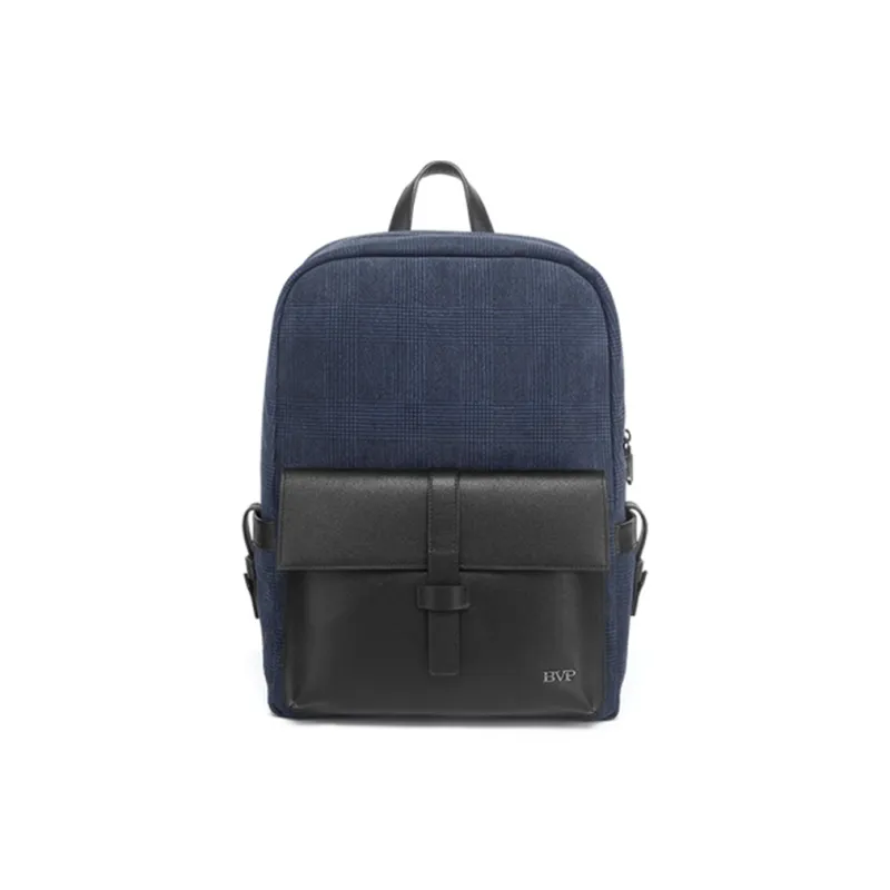 BVP Genuine Leather Backpack Regular Men's Black/Blue-8