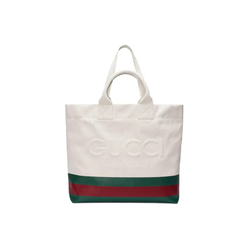 GUCCI Natural Canvas Tote Bag Shopping Bag Shoulder Bag Handbag Canvas Bag Men's Green & White-7
