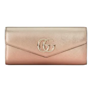 GUCCI Broadway Lurex Leather Clutch Women's Copper