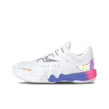 VICTOR Cushioned Slip Resistant Low Top Badminton Shoes Unisex Pearl White With Light Iris Purple