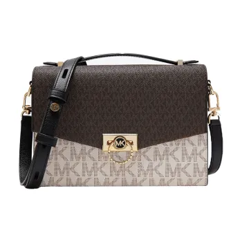 MICHAEL KORS Hendri Artificial Leather Shoulder Bag Crossbody Bag Medium Size Women's Vanilla White/Dark Brown/Black