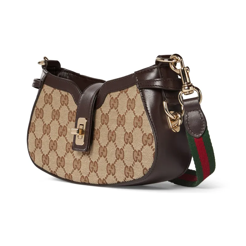 GUCCI Original GG Canvas With Leather Trim Crossbody Bag, Shoulder Bag Women's Beige & Ebony-1