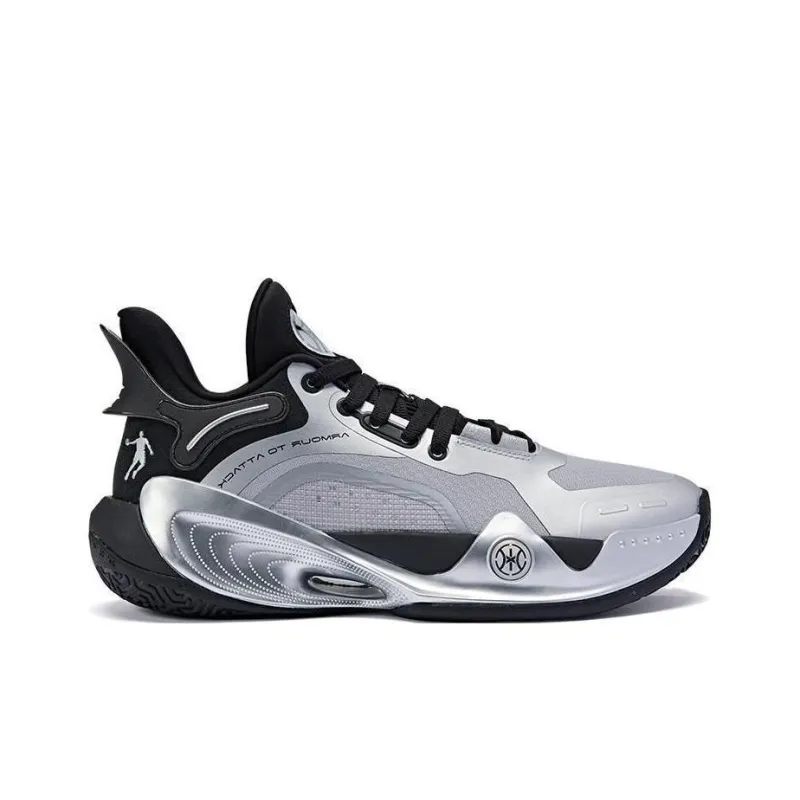 QIAODAN Battle Axe 6 Shock Absorbers With Slip Resistant Features Low Top Basketball Shoes Men's Silver Black-1