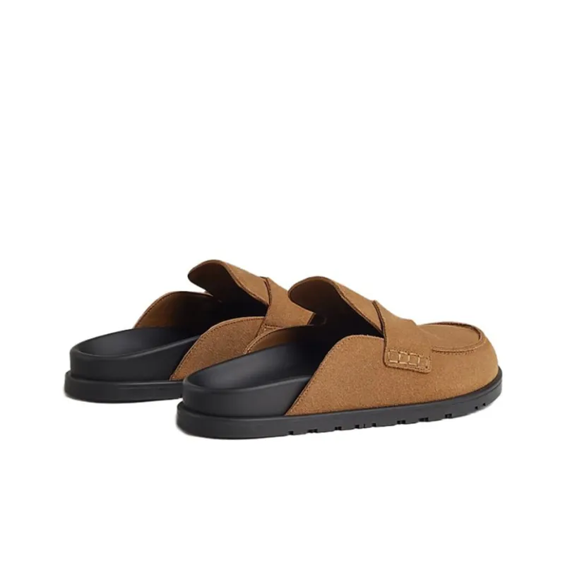 HERMES Go Rubber Sole Wrap toe Slippers Men's Brown-3