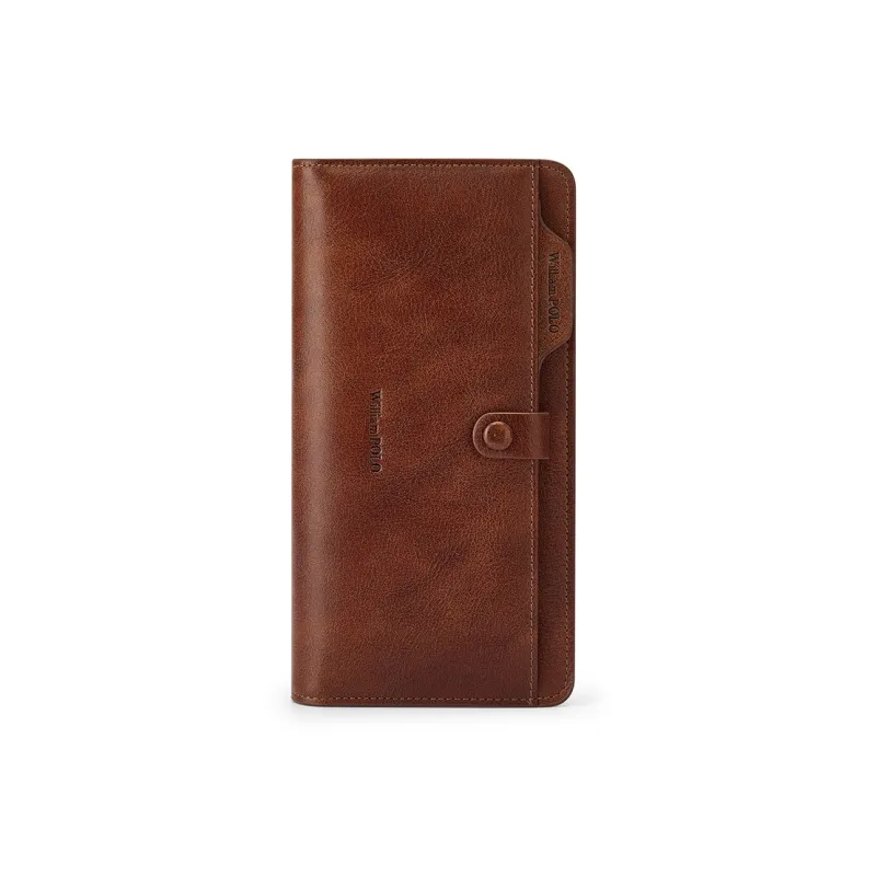 WilliamPOLO Cow Leather Wallet With Multiple Card Slots Clutch Can Hold Cell Phone Money Clip Regular Men's Brown/Red-1