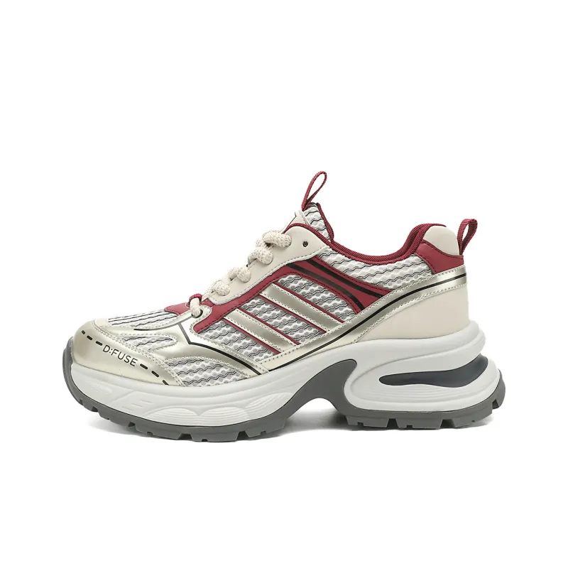 D FUSE SCANDINAVIA Chunky Sneakers Women's Low Top Gold Gray Red-0