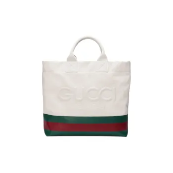 GUCCI Natural Canvas Tote Bag Shopping Bag Shoulder Bag Handbag Canvas Bag Men's Green & White