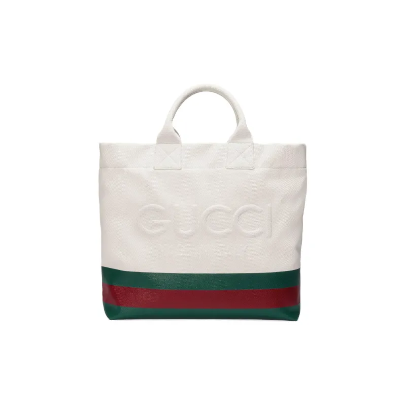 GUCCI Natural Canvas Tote Bag Shopping Bag Shoulder Bag Handbag Canvas Bag Men's Green & White-0