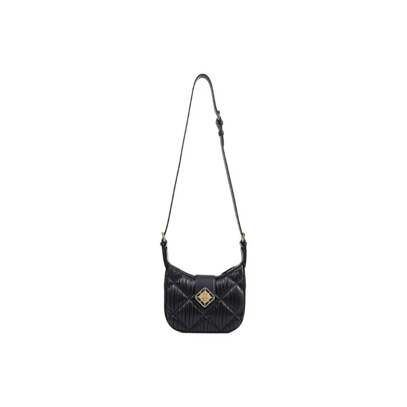 FION With Cow Leather And Sheepskin Crossbody Bag, Shoulder Bag Small Size Women's Black-6
