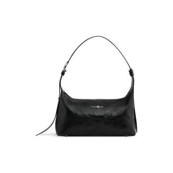 ORANGE CUBE Grained Leather Handbag Shoulder Bag Women's Black