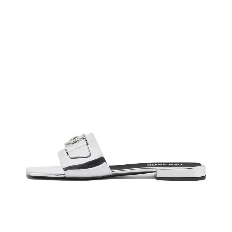 VERSACE Medusa Metallic-effect Leather Sandals-0