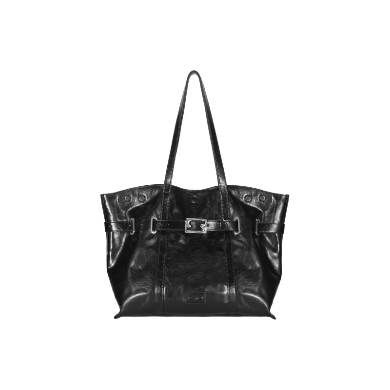 OMTO Split Cow Leather Tote Bag, Shopping Bag, Shoulder Bag Women's Ebony Sauce Gray-0