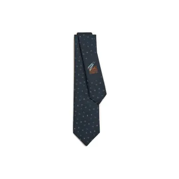 HERMES Mulberry Silk Ties Men's Marine Blue