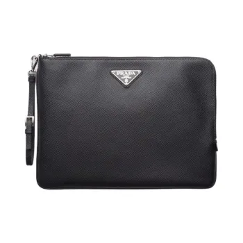 PRADA Leather Clutch Large Size Men's Black