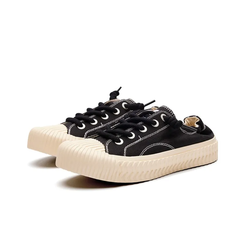 EXCELSIOR Double Ponytail Cookie Shoes Breathable Balance Low Top Skateboard Shoes/Canvas Shoes Unisex Black-1