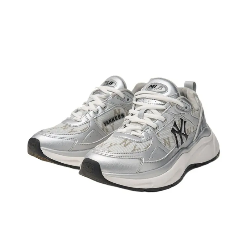 MLB Fast Ball Classic Monogram Anti-Slip Wear-Resistant Low-Top Casual Running Shoes Unisex Silver-2