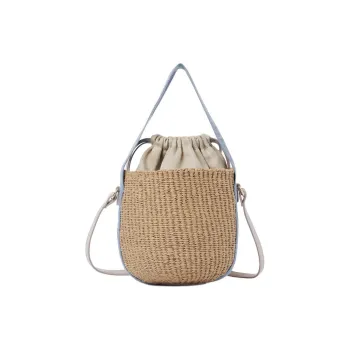 Chloe Woody With Calfskin Basket Bag, Shoulder Bag, Crossbody Bag, Handbag Trumpets Women's Washed Blue & Beige