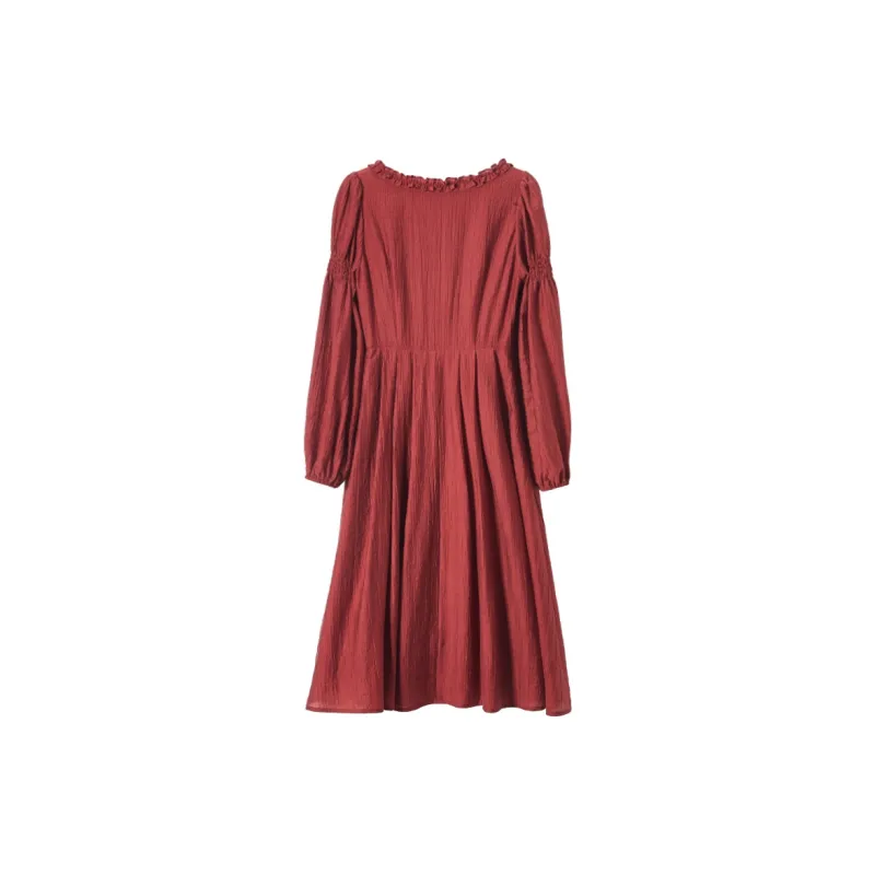 XIANGYING Long Sleeved Dresses Women's Red-1
