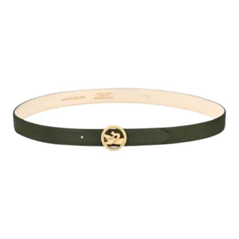 LONGCHAMP Logo Identification Leather Belts Women's Dark Green Width: 2.5CM