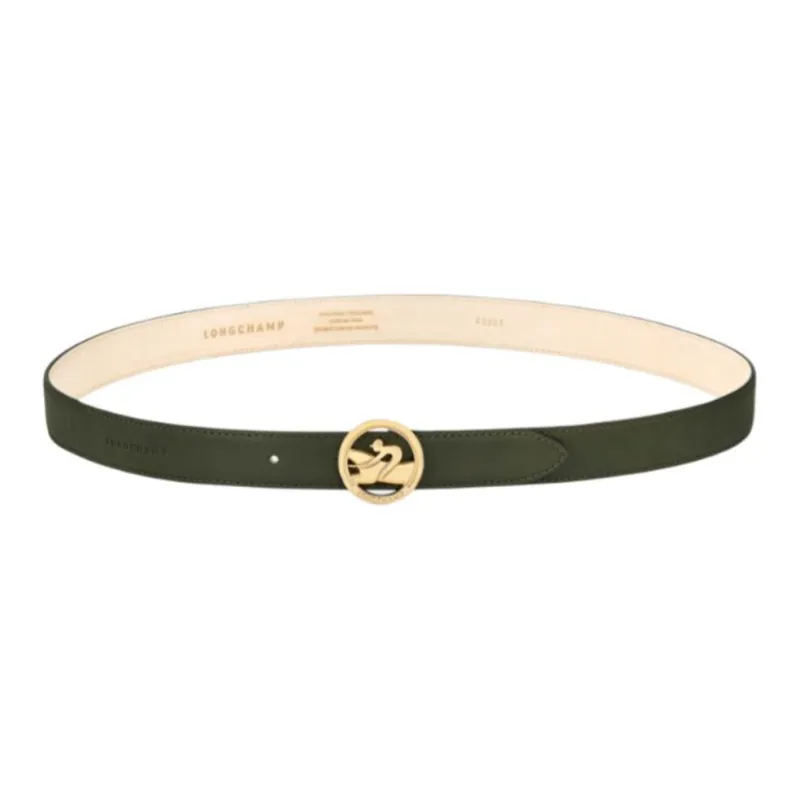 LONGCHAMP Logo Identification Leather Belts Women's Dark Green Width: 2.5CM-0