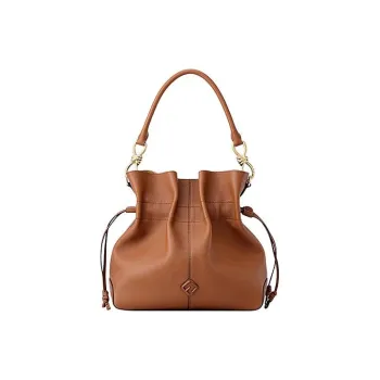 FION Cow Leather Bucket Bag Handbag Shoulder Bag Crossbody Bag Medium Size Women's Caramel Brown