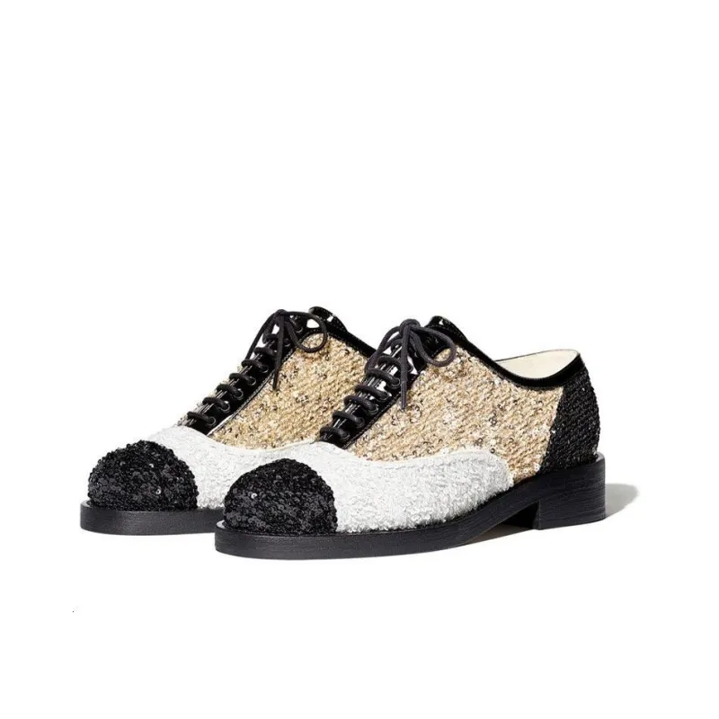 CHANEL Casual Single Shoes Women's Sequins White Gold-3