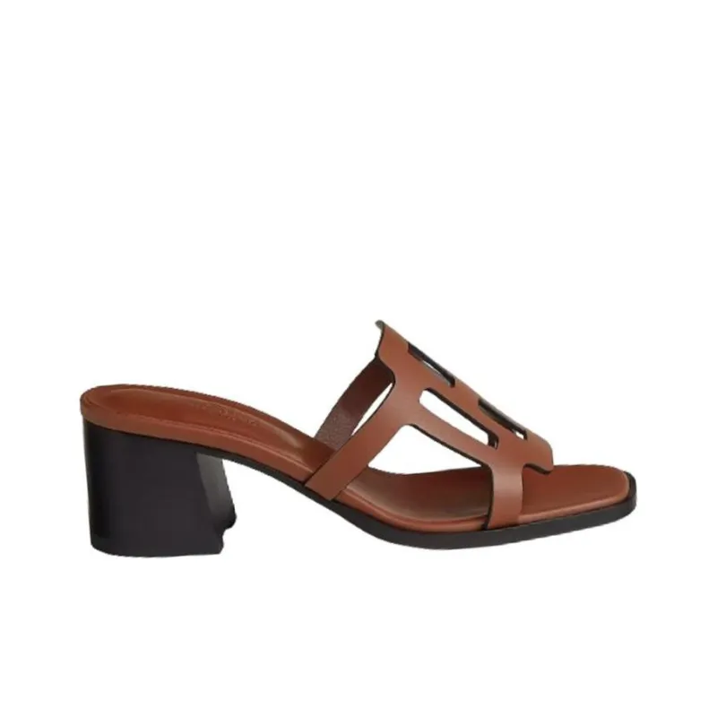 HERMES Izzy Slide Slippers 6cm Women's Brown-1