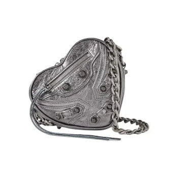 Balenciaga Le Cagole Pleated Leather Heart-Shaped Bag Shoulder Bag Crossbody Bag Mini Women's Silver
